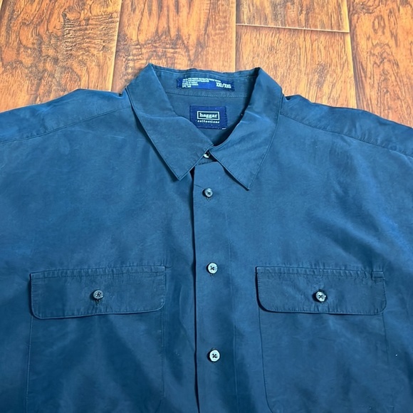 Men's Haggar navy button down patterned dress shirt XXL - Picture 2 of 5